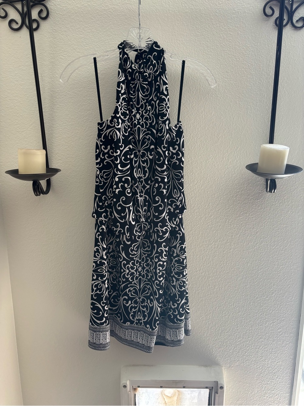 White House Black Market Black and White Scroll-Print Midi Dress